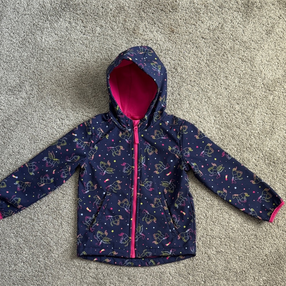 Cat & Jack Kids' Navy Unicorn Hooded Rain Jacket with Pink Lining